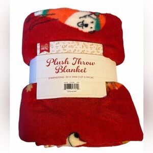 Red Plush Throw Blanket with Christmas dogs